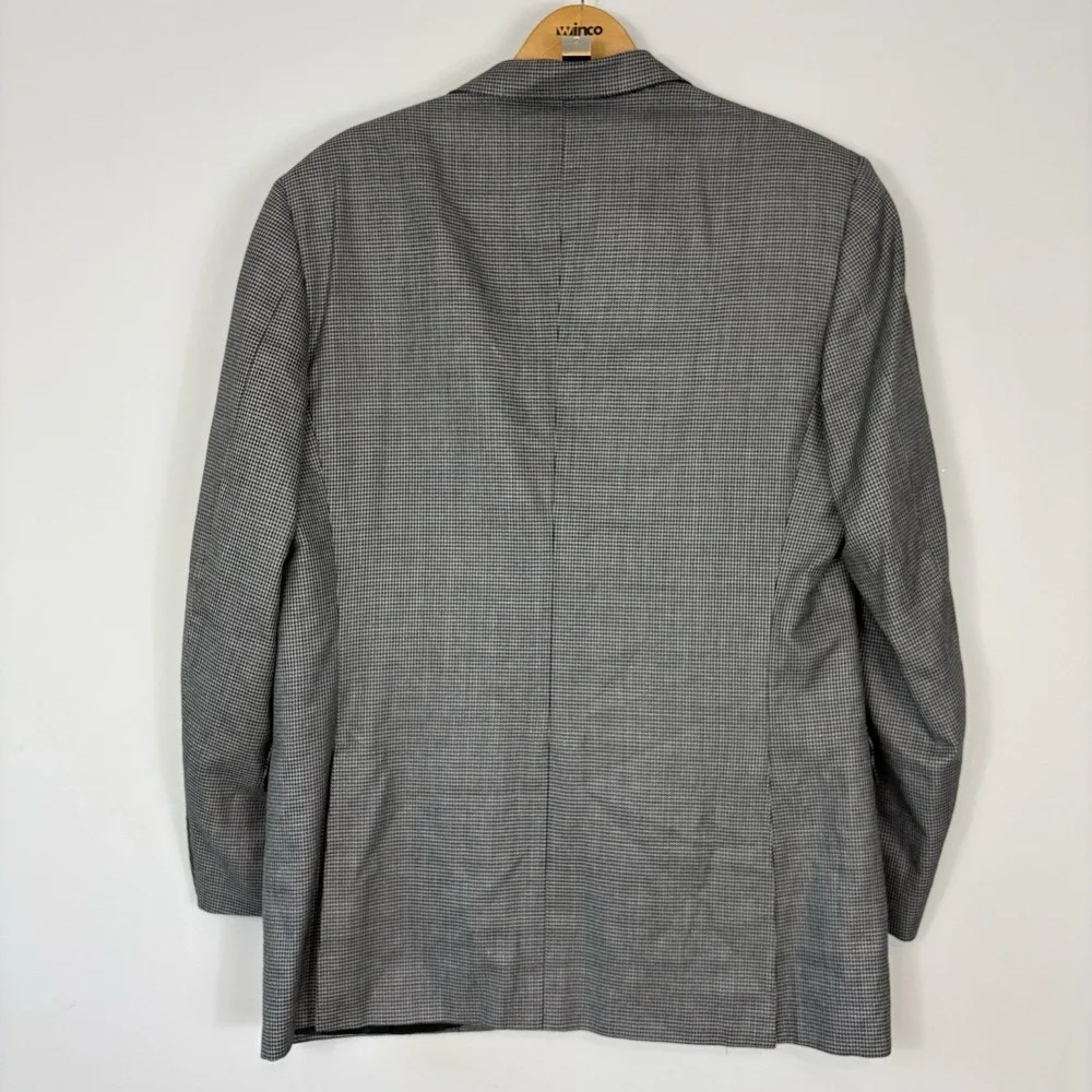Canali Blazer Mens 44L Houndstooth Silk Wool Sport Coat Jacket Gray Black